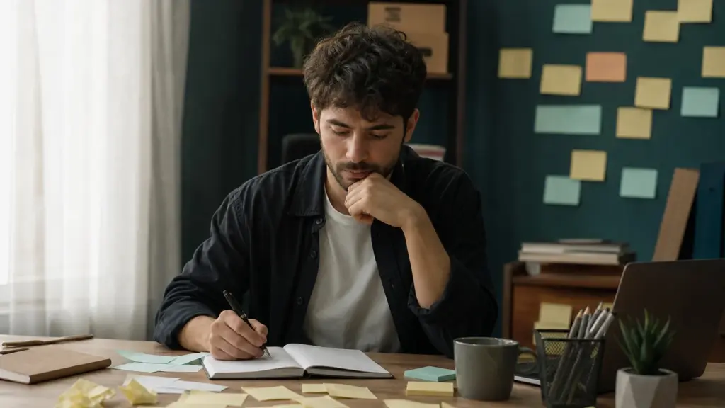 Dikkat Eksikliği ve Hiperaktivite Bozukluğu Dikkat eksikliği ve hiperaktivite bozukluğu yaşayan gencin masasında planlayıcıyla işlerini düzenlemesi.