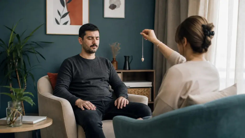 Sivil kıyafetli bir itfaiyecinin terapist eşliğinde travmalarını çözmek için EMDR terapisi alması.